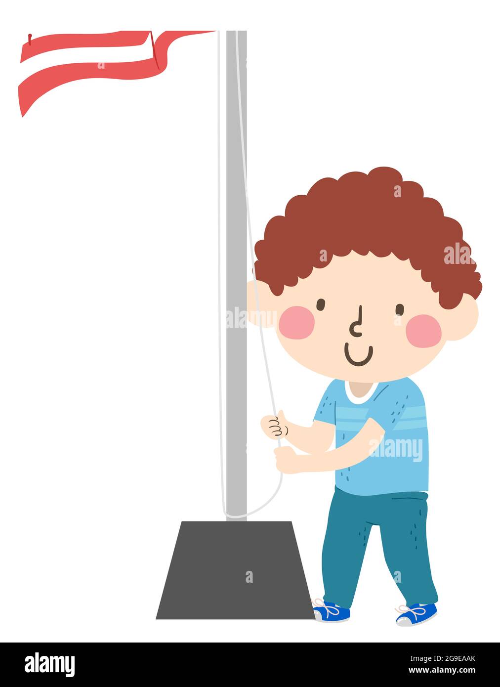 Illustration of a Kid Boy Raising Flag as a Flag Helper, a Classroom Helper Stock Photo