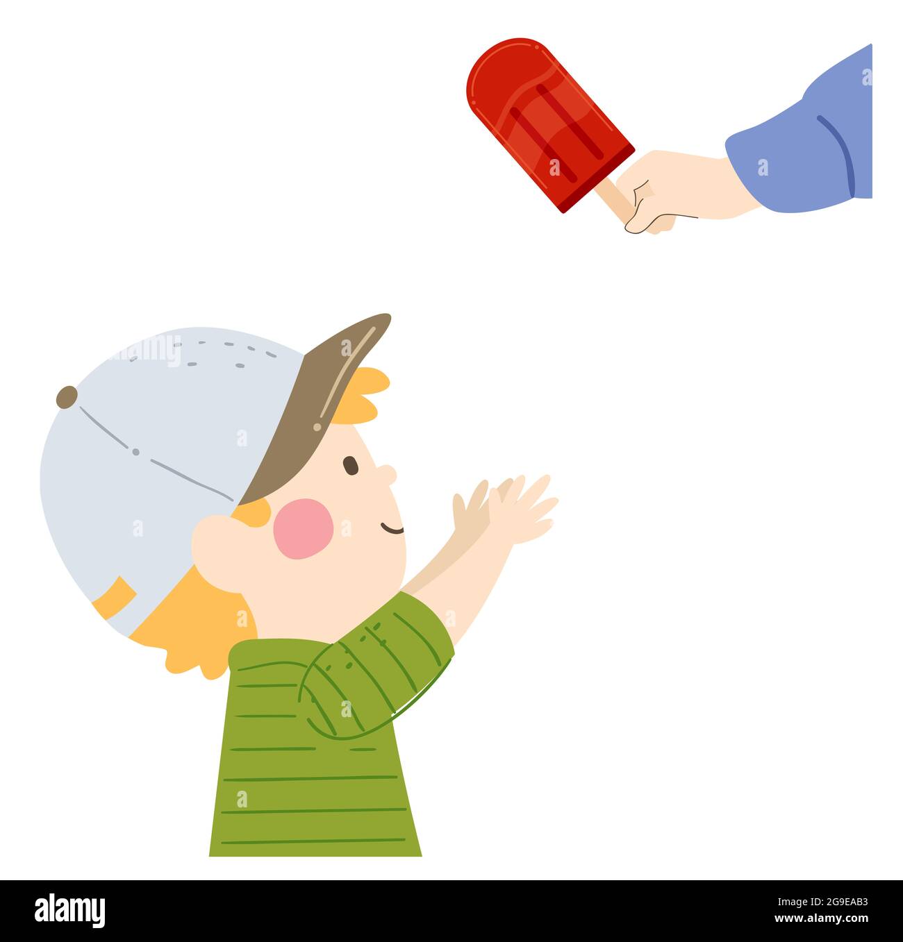 Illustration of a Kid Boy Receiving a Pop Stick from a Hand Stock Photo