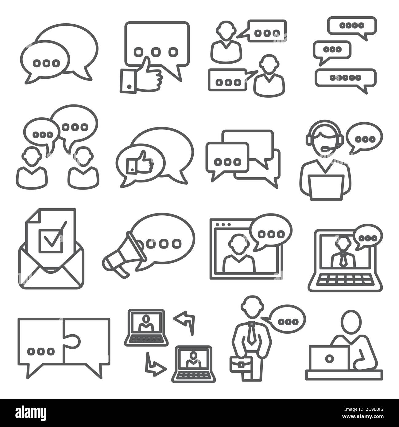 Communication line icons set on white background Stock Vector Image
