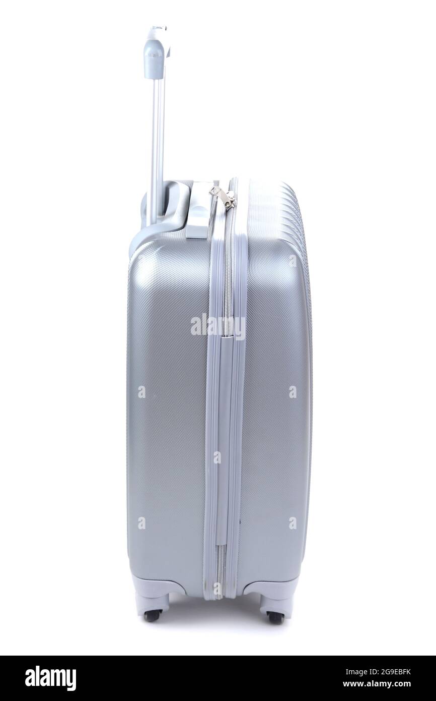 Silver suitcase isolated on white Stock Photo Alamy