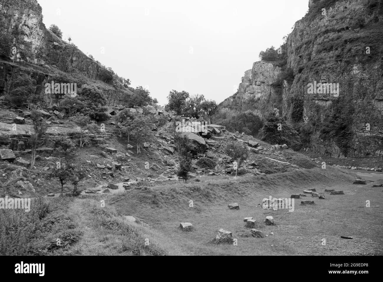 Black and white photo of Cheddar Gorge Stock Photo