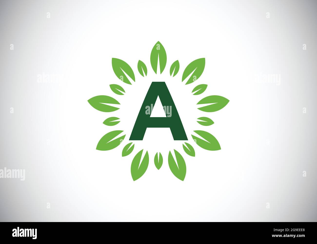 Initial A monogram letter alphabet with leaf wreath. Green leaf, flower ...