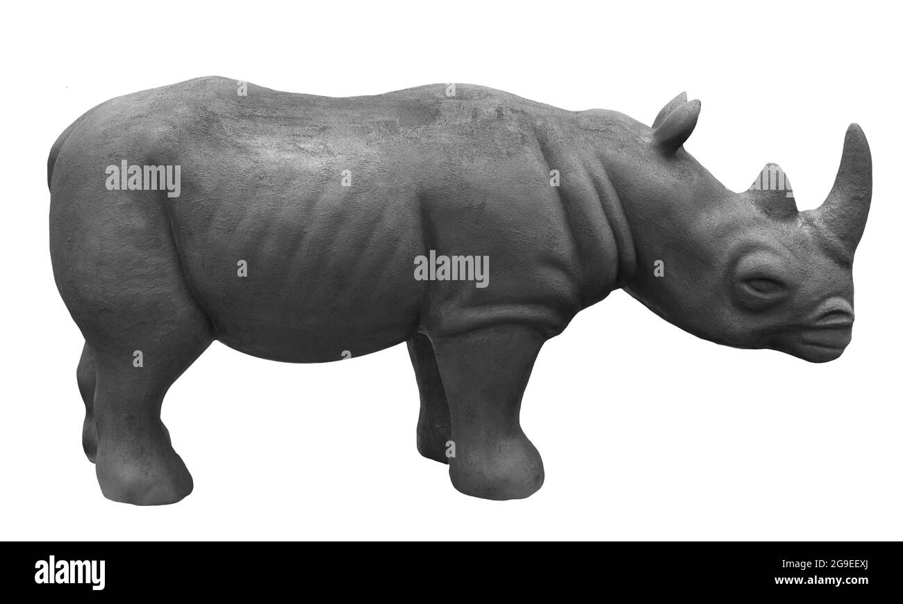 Model of a grey African rhinoceros or rhino isolated on white conceptual of poaching, conservation, an endangered species under threat and wildlife sa Stock Photo