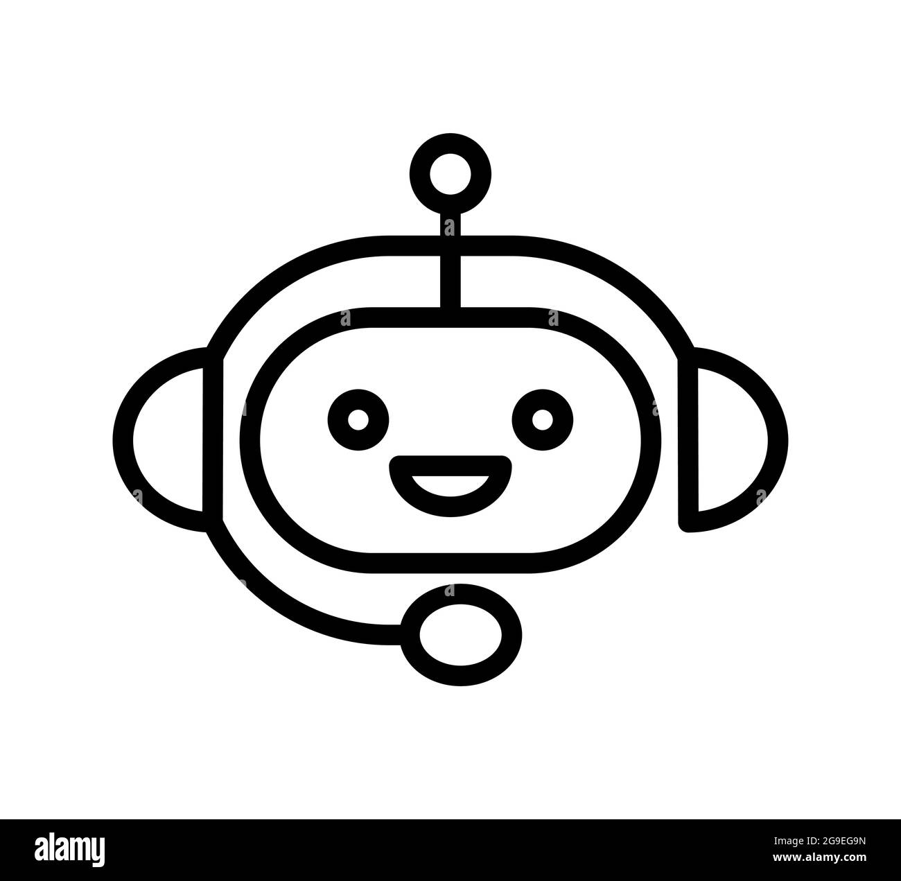Chatbot linear icon. Support bot. Cute smiling robot with headset. The symbol of an instant response from the support service. Vector illustration Stock Vector