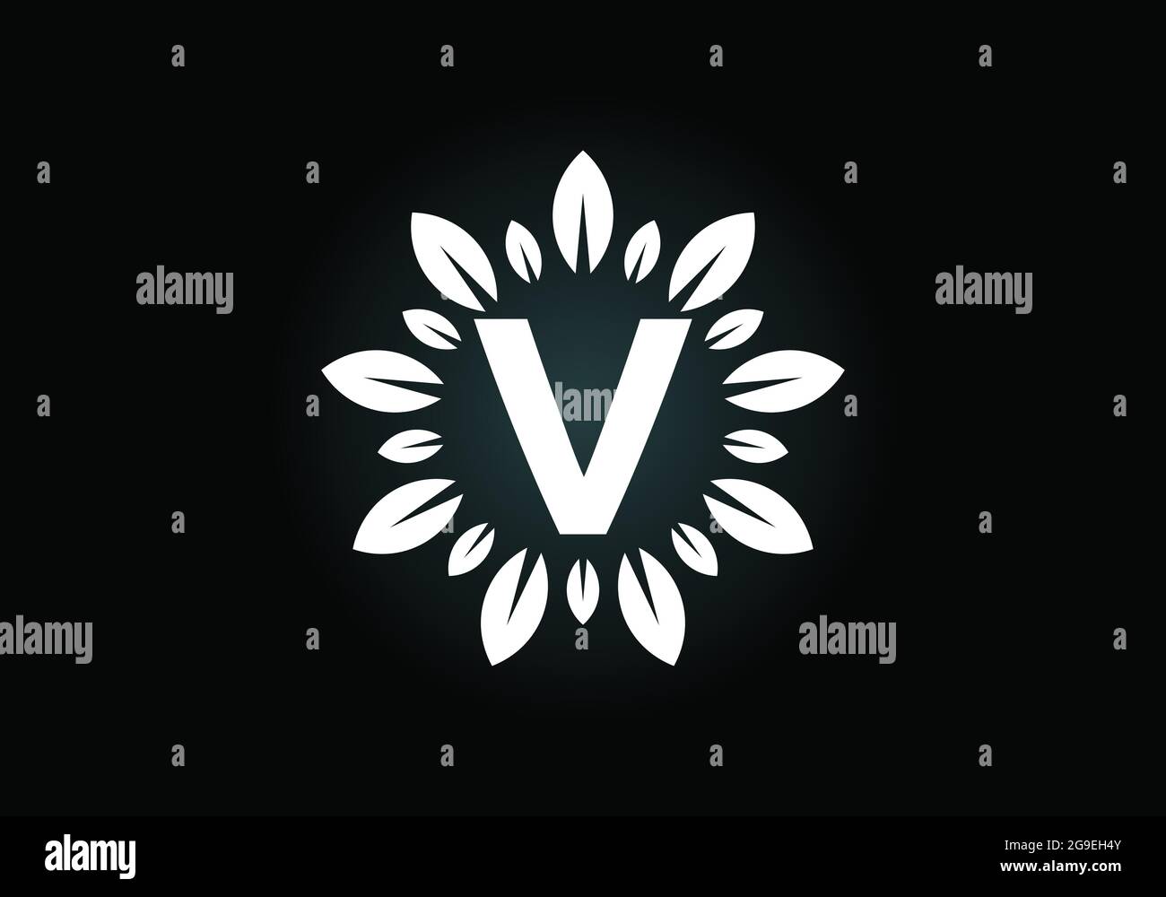Initial V monogram letter alphabet with leaf wreath. Green leaf, flower ...