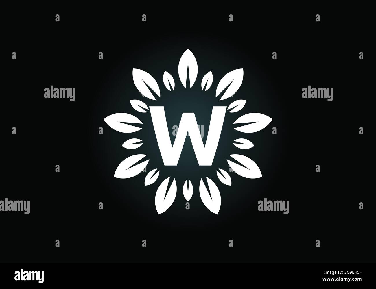 Initial W monogram letter alphabet with leaf wreath. Green leaf, flower ...