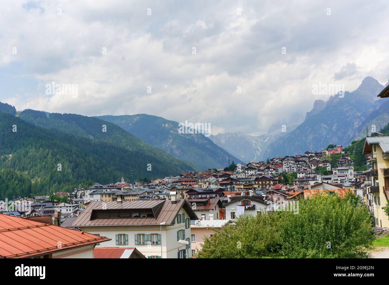 Auronzo di Cadore, Italy (25th July 2021) - View of the alpine town of Auronzo di Cadore Stock Photo