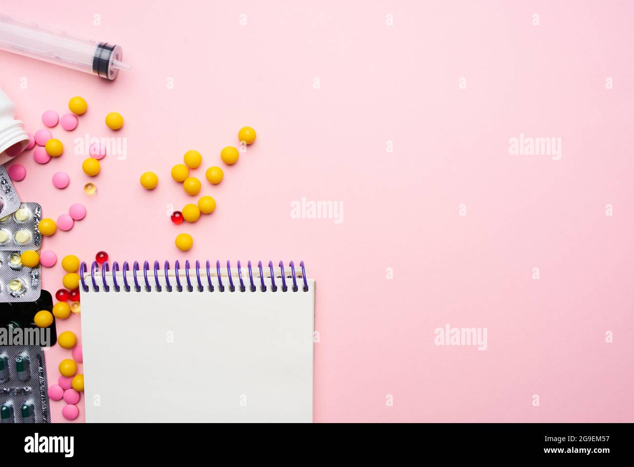 notebook medicine medicines pharmaceutical painkillers pink background ...