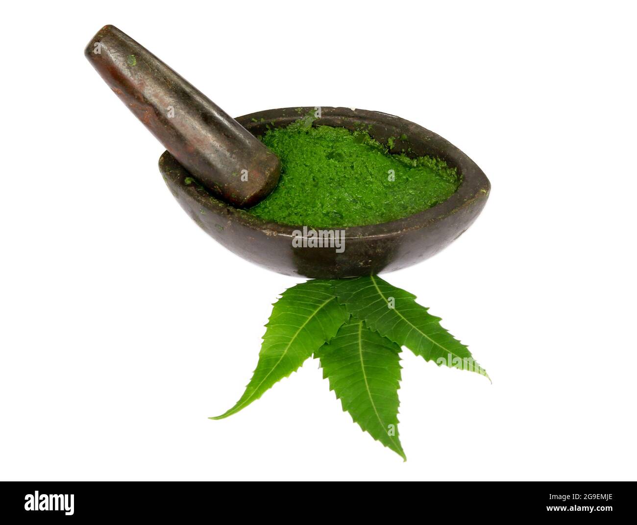 Medicinal neem leaves with ground paste over white background Stock Photo Alamy