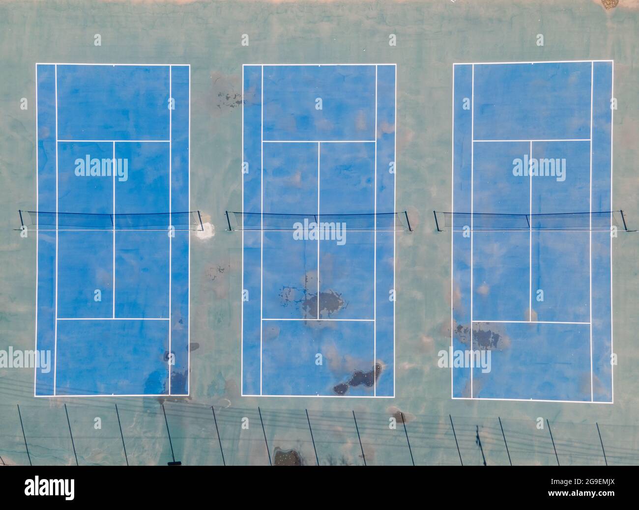 High angle view of tennis courts shot from drone Stock Photo