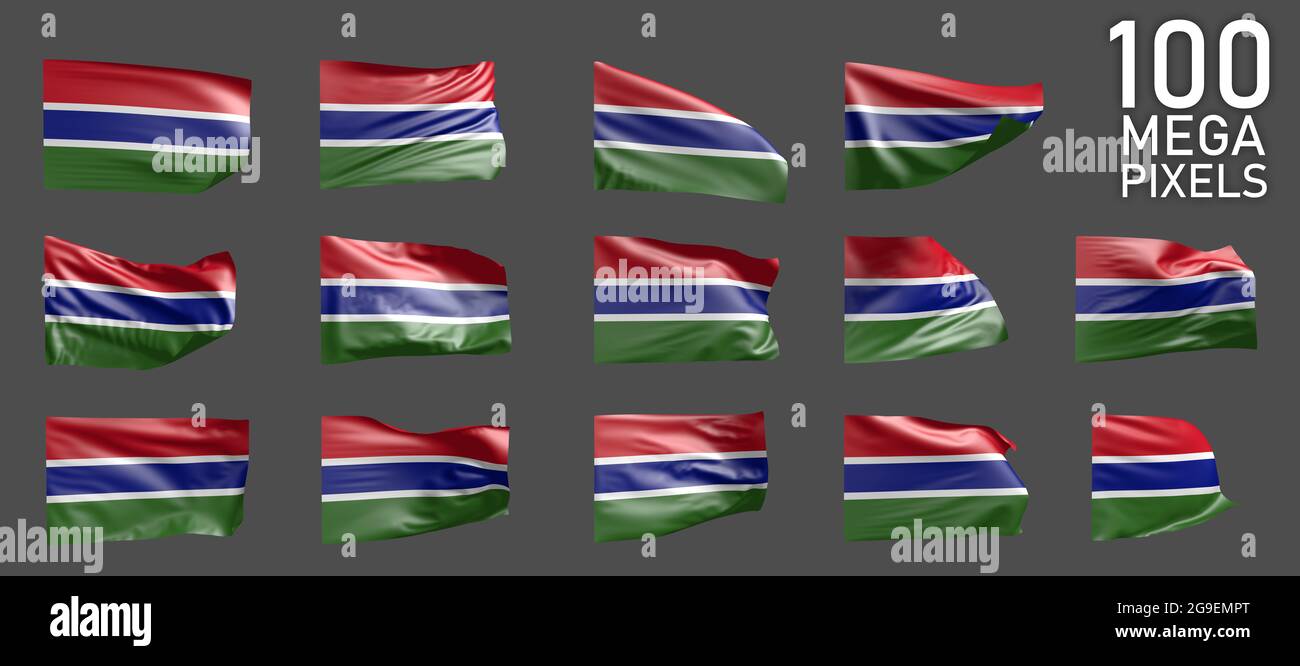 Gambia flag isolated - various pictures of the waving flag on grey ...