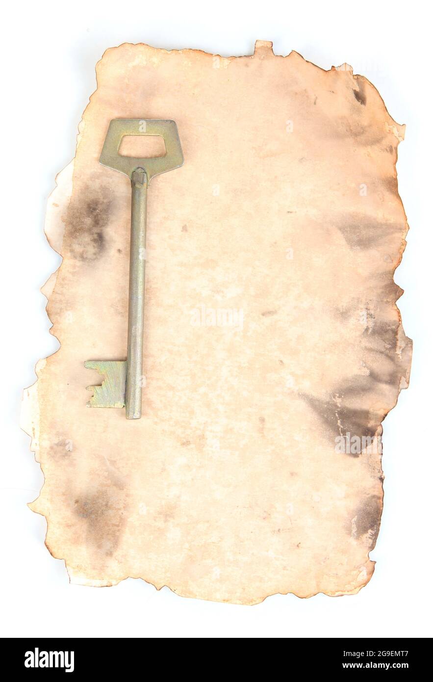 Old paper with key isolated on white Stock Photo - Alamy