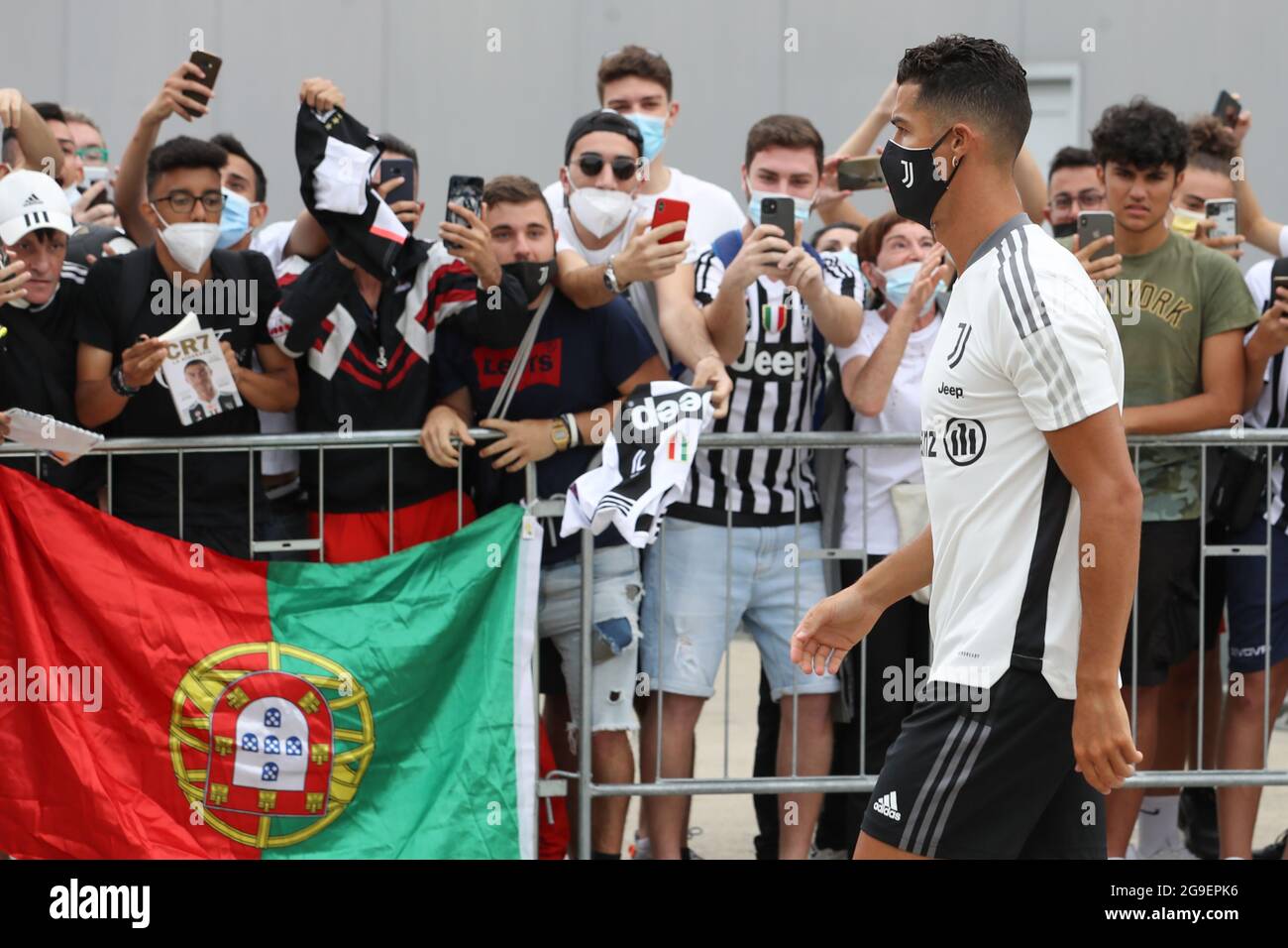 Cristiano Ronaldo of Juventus arrives for his fitness test upon return ...