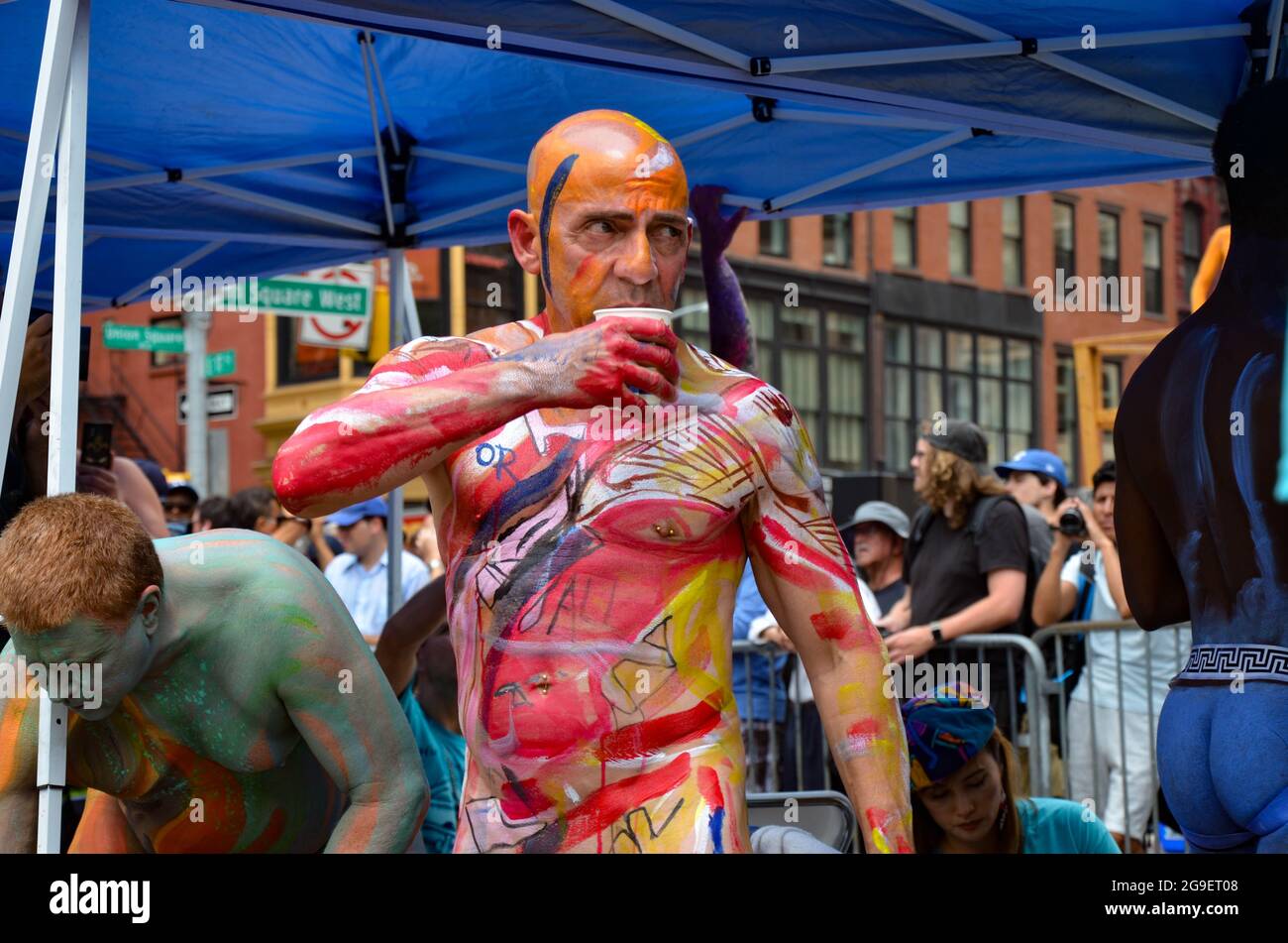 Participants take part in the annual bodypainting day in Union Square
