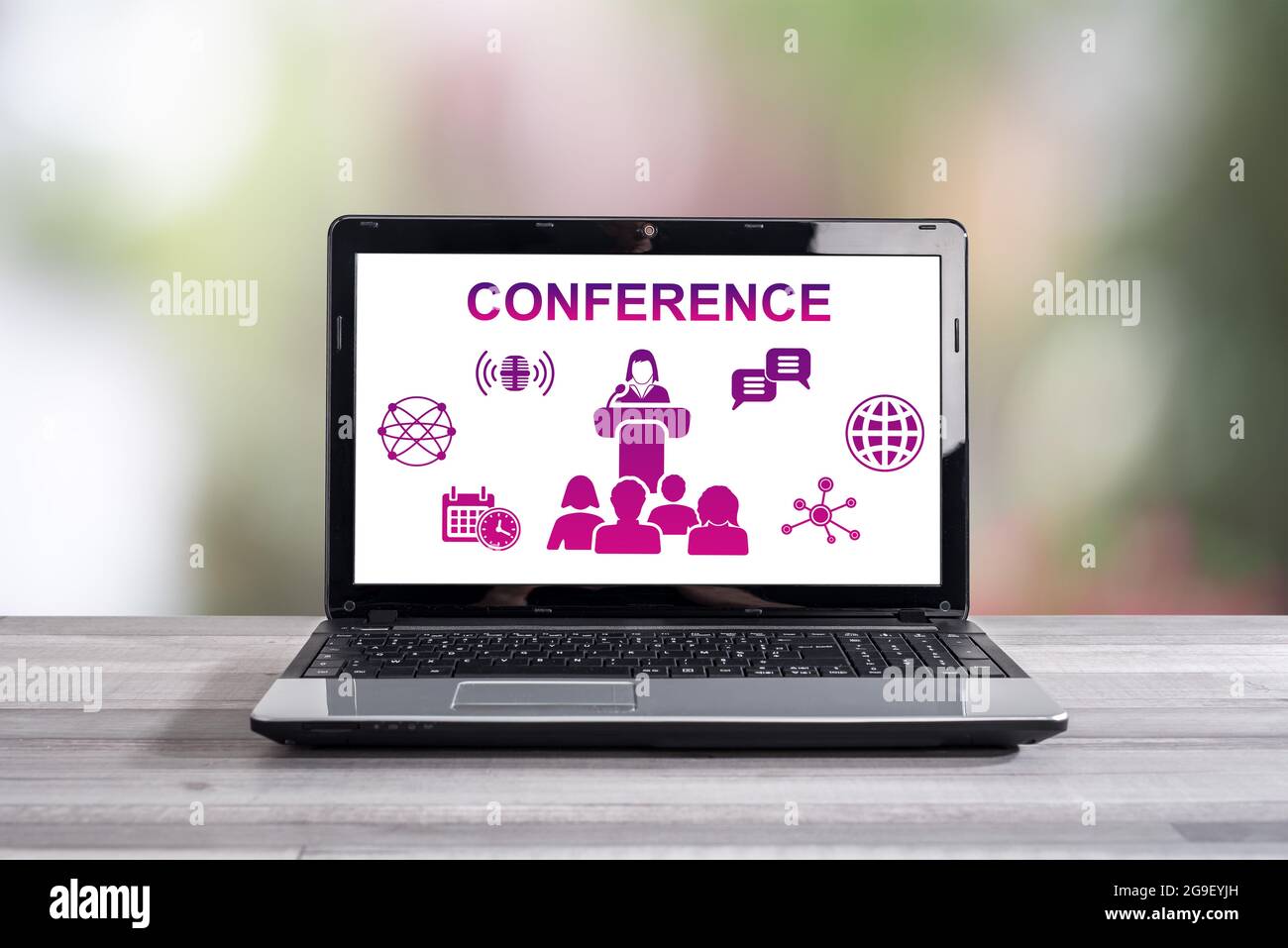 Conference concept shown on a laptop screen Stock Photo
