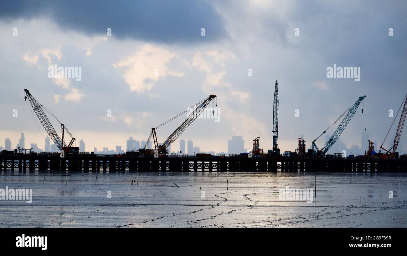 SewriNhava Sheva Trans Harbour Link under construction. When completed, it would be the longest