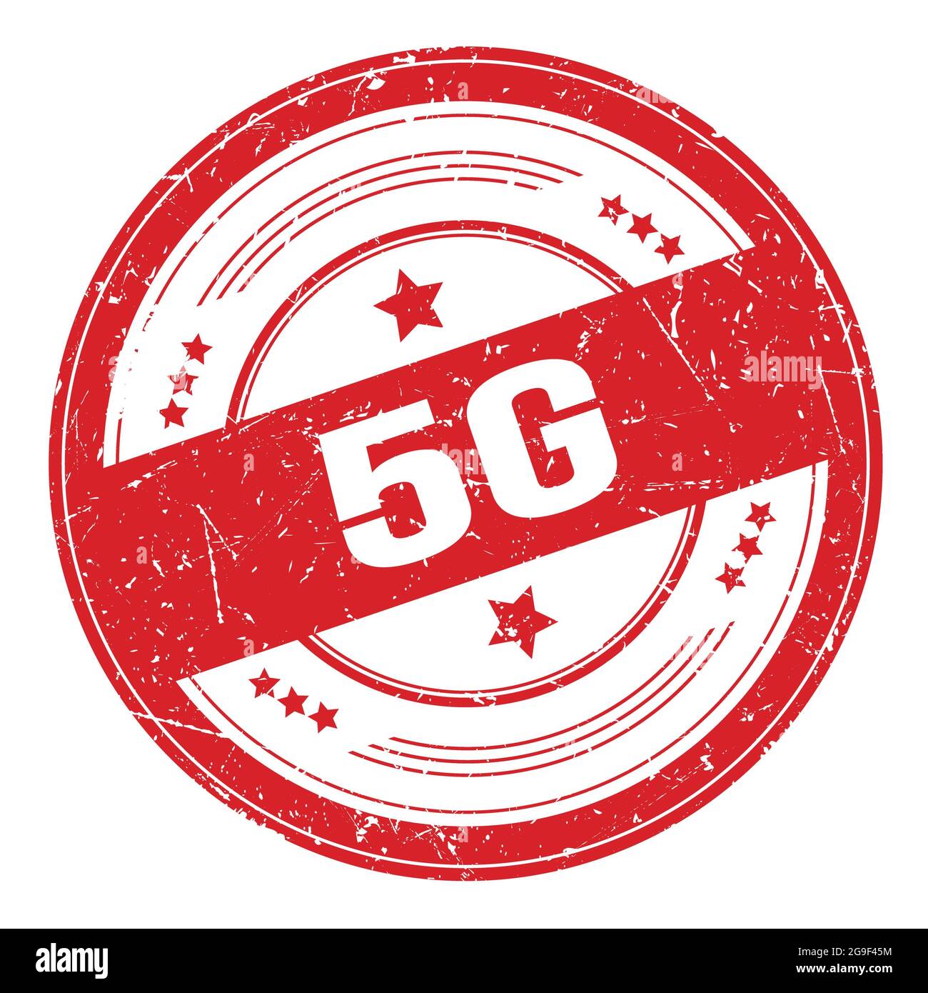 5G text on red round grungy texture stamp Stock Photo - Alamy