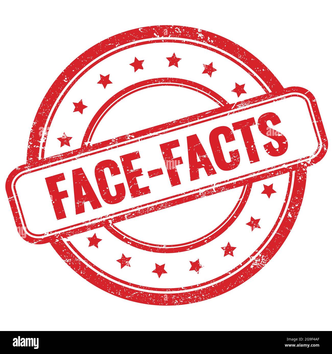FACE-FACTS text on red vintage grungy round rubber stamp. Stock Photo