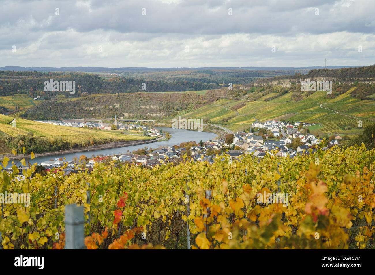 View of Nittel, Germany, and the Moselle River on a cloudy day Stock Photo  - Alamy