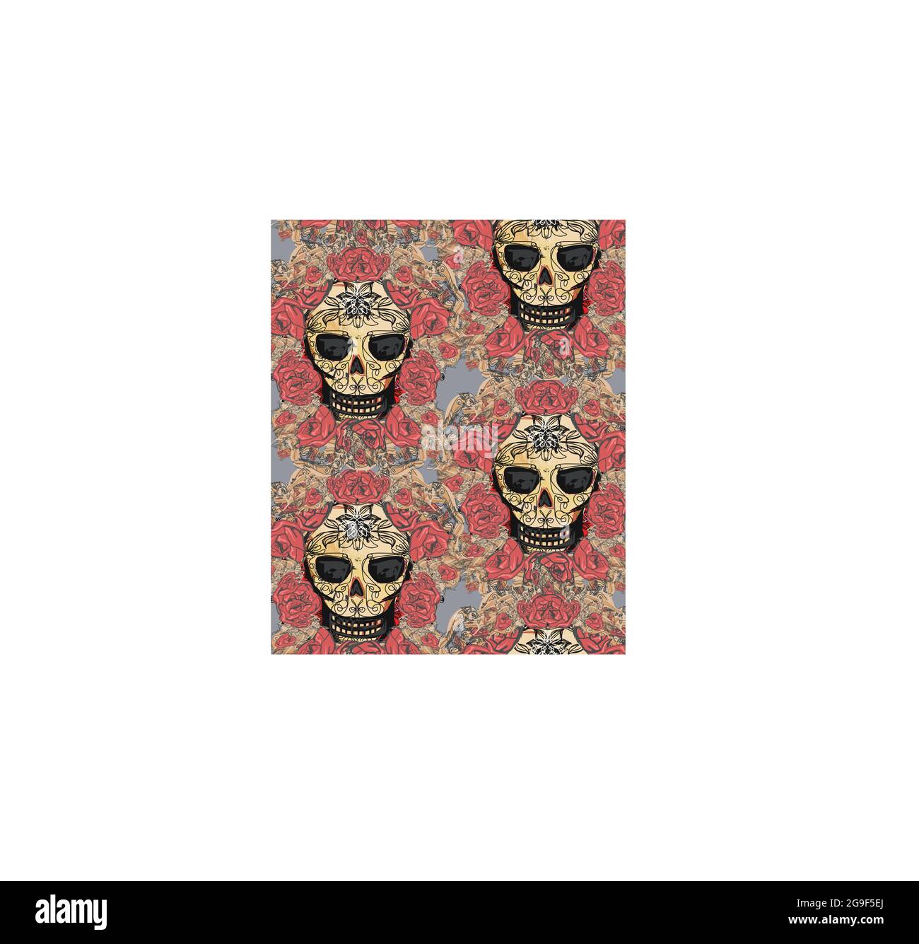 Skull and Flowers Day of The Dead Seamless Background Stock Vector