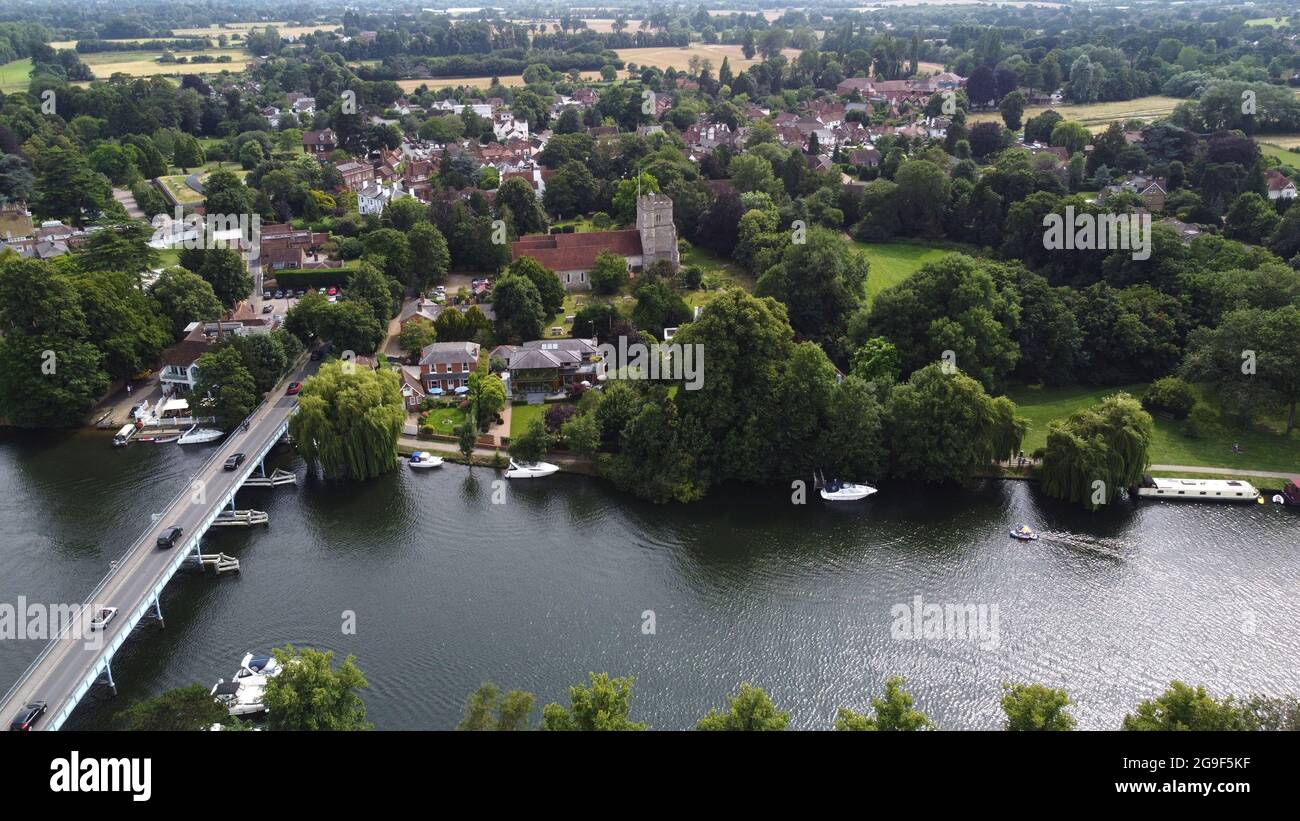 Cookham bridge over river Thames  Berkshire UK drone image Stock Photo