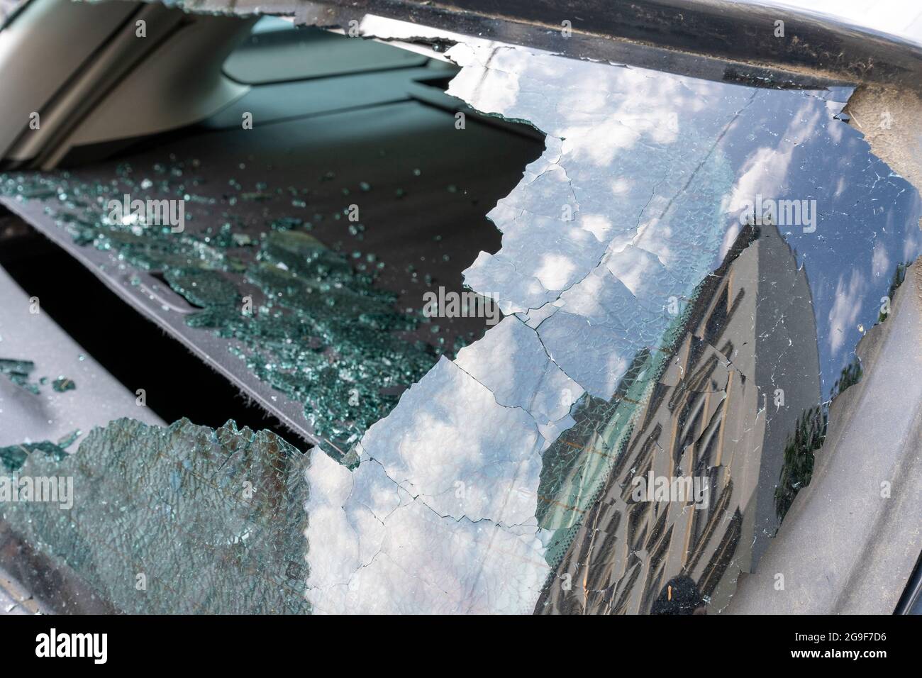 Car crash, broken rear window of a car Stock Photo Alamy