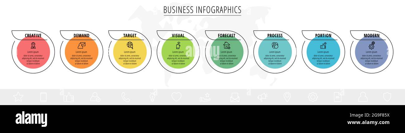 Business vector infographics with 8 line circles. Timeline ...