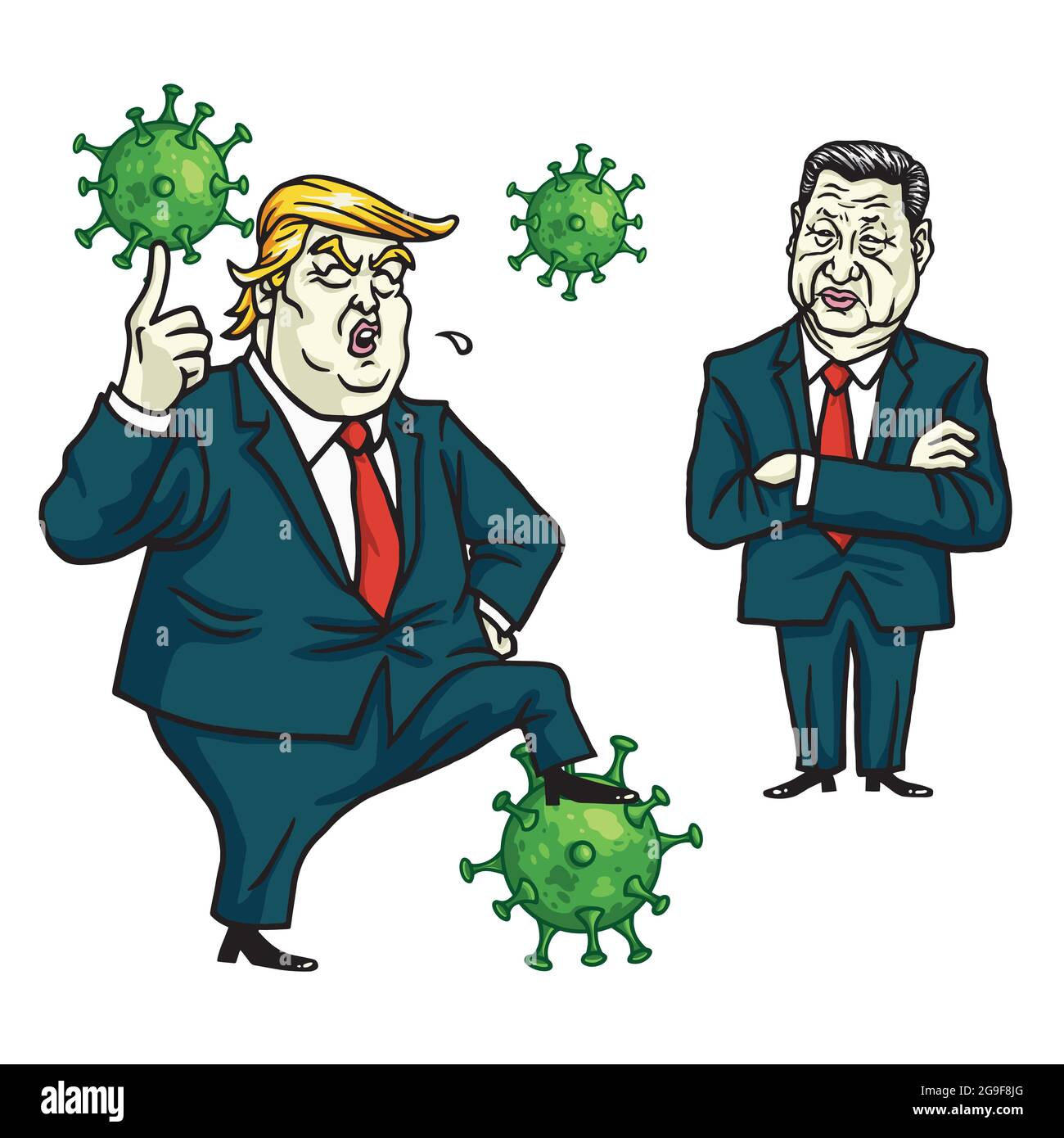 Donald Trump and Xi Jinping   Discussed Fighting Against Coronavirus COVID-19 Cartoon Vector Illustration Stock Vector
