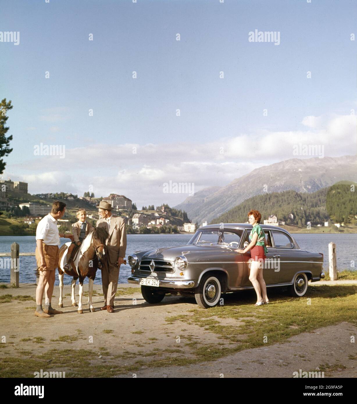 transport, car, Borgward Isabella TS, St. Moritz, Switzerland, 1959,  ADDITIONAL-RIGHTS-CLEARANCE-INFO-NOT-AVAILABLE Stock Photo - Alamy