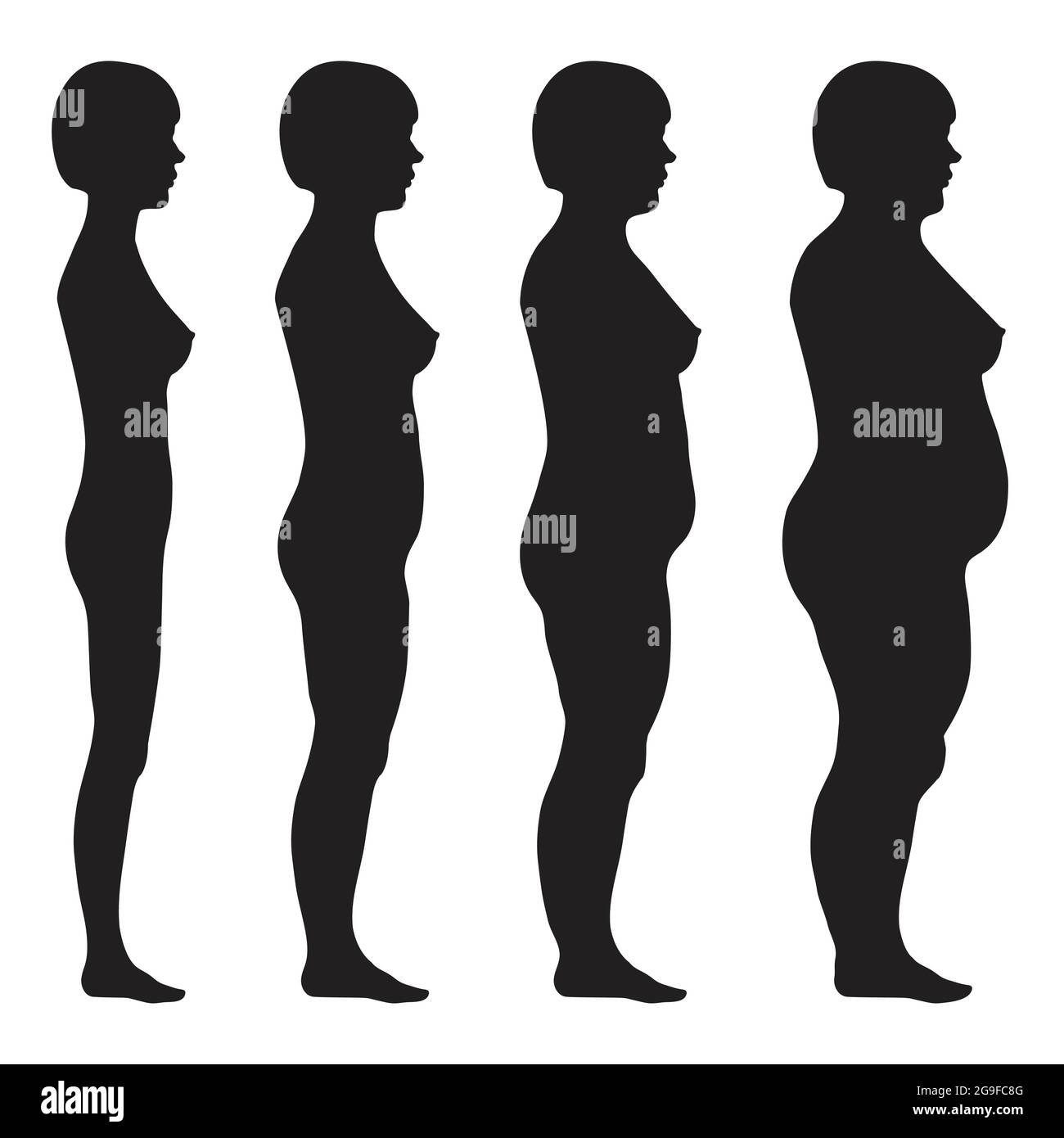 vector fat body, weight loss, woman overweight silhouette illustration Stock Vector