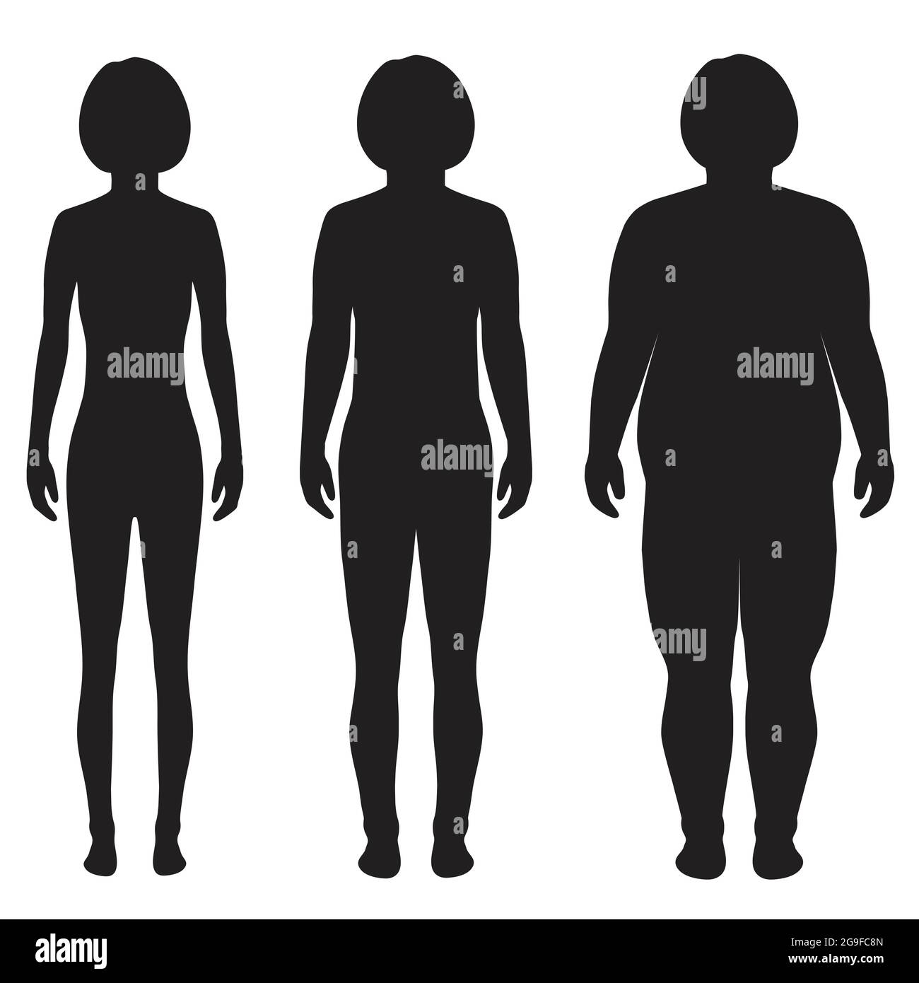 vector fat body, weight loss, woman overweight silhouette illustration Stock Vector