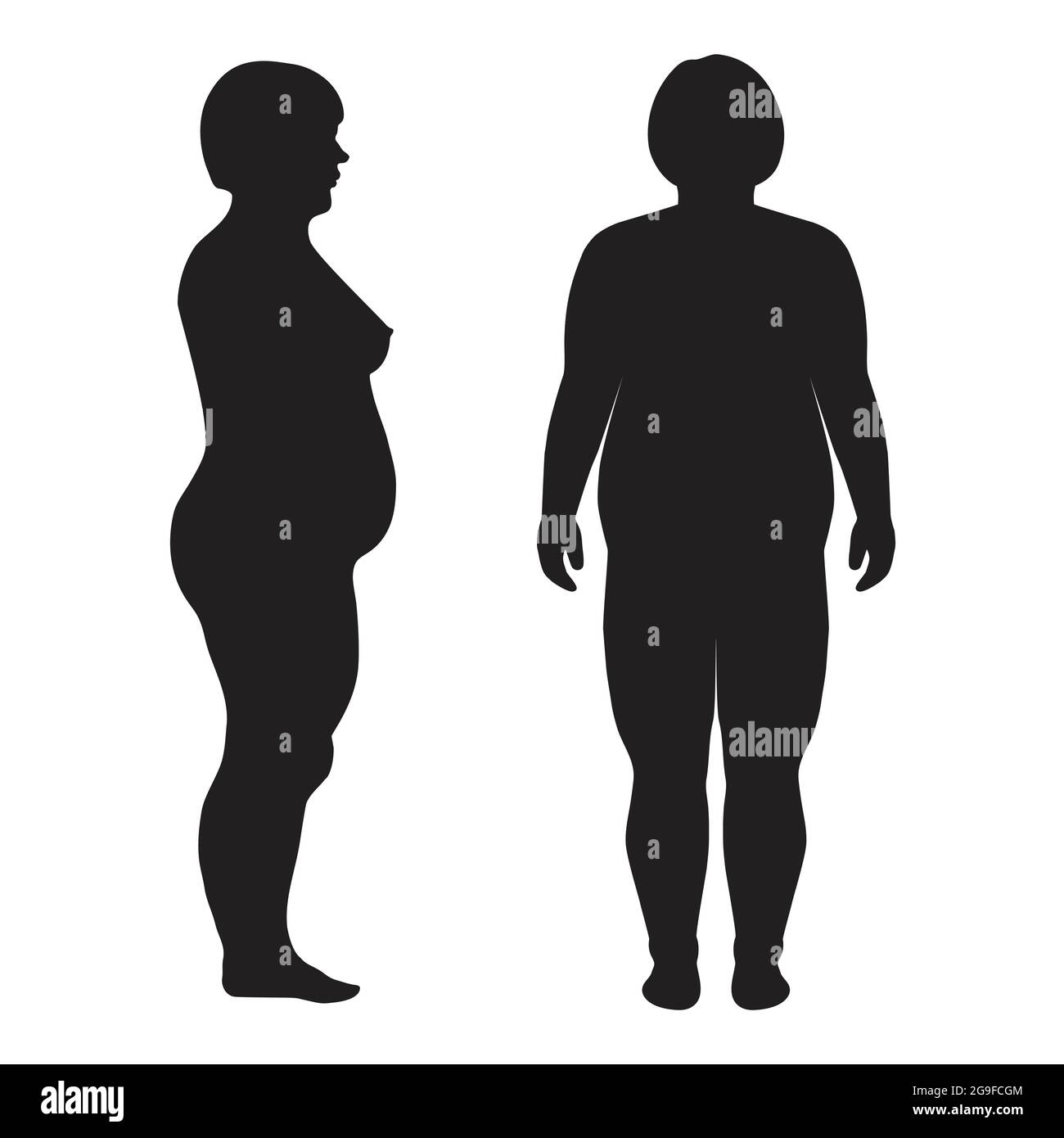 vector fat body, weight loss, woman overweight silhouette illustration Stock Vector