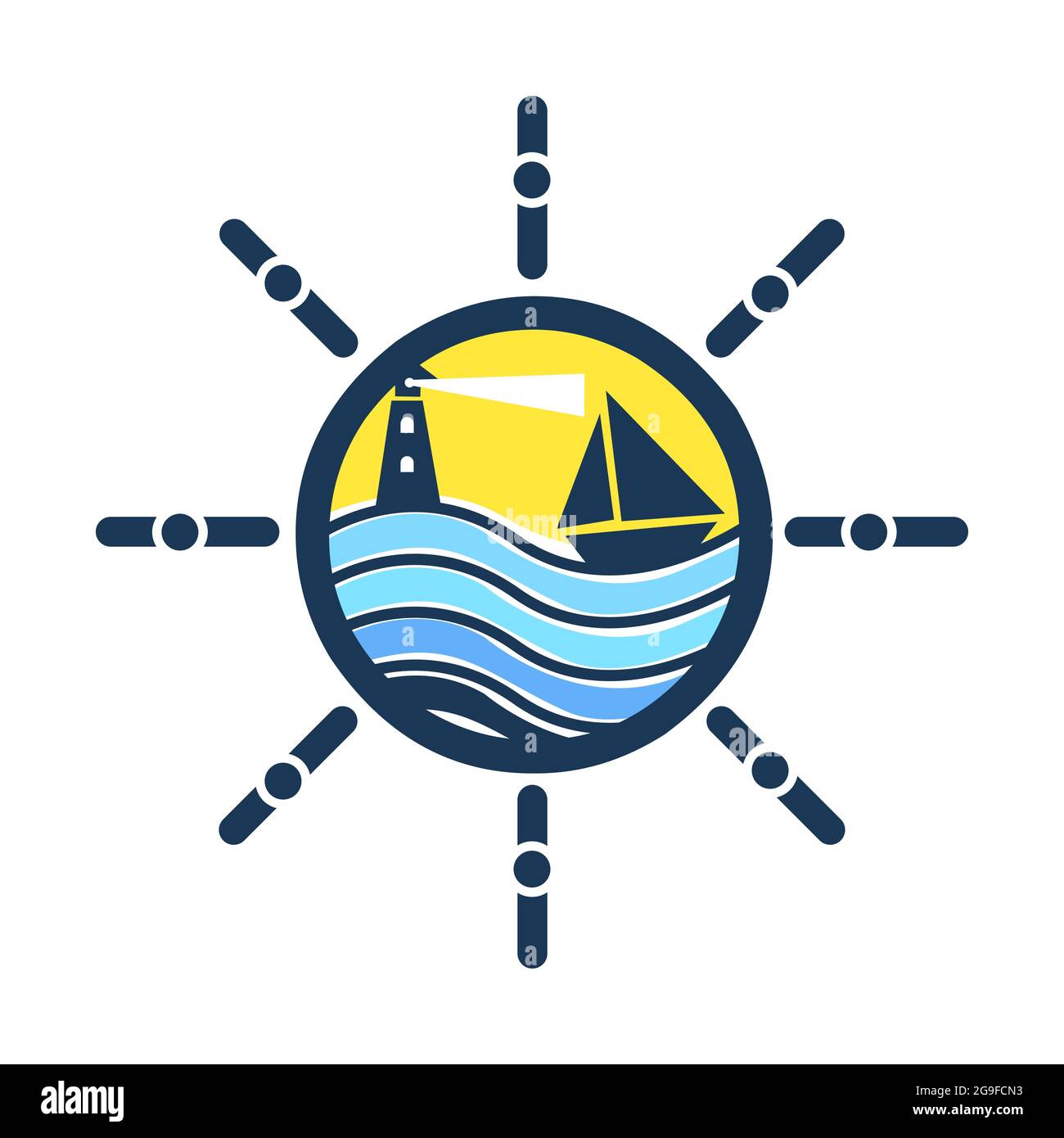 beach sea boat theme steering wheel nautical logo design vector