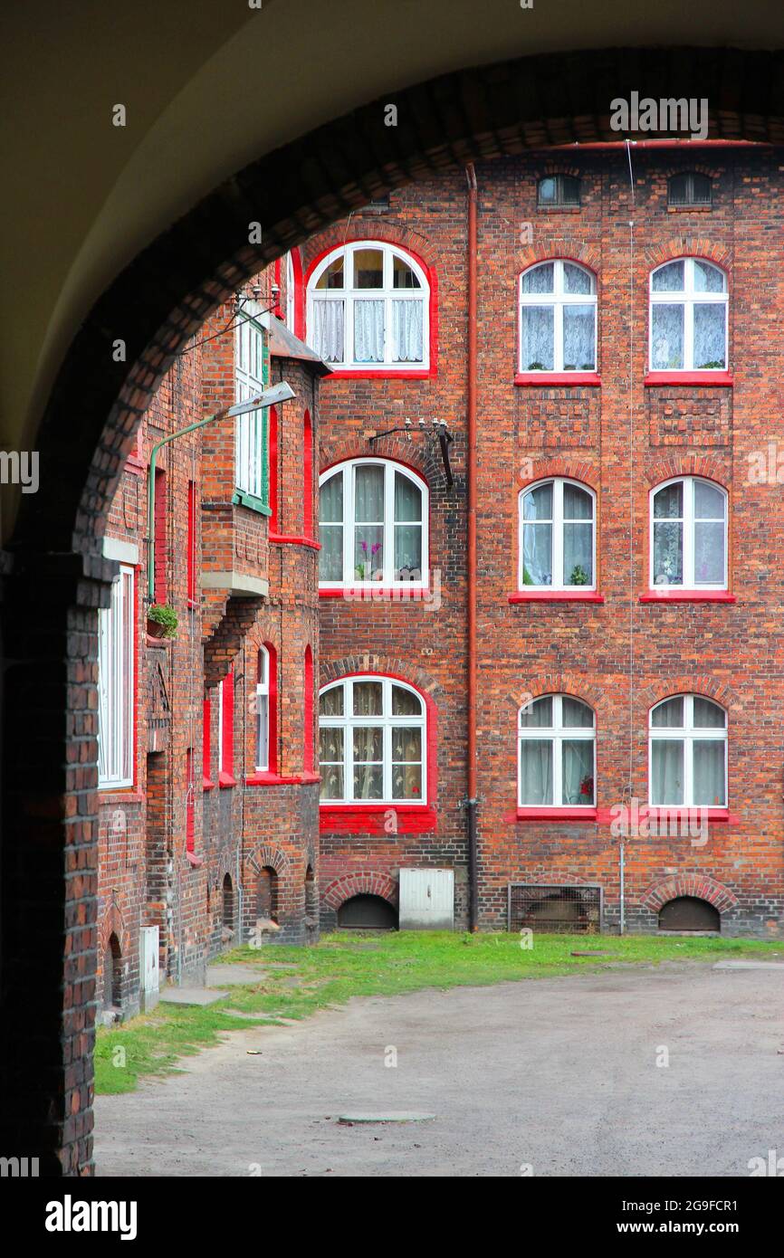 Katowice city in Silesia region in Poland. Historic brick architecture in Nikiszowiec historical district. Stock Photo
