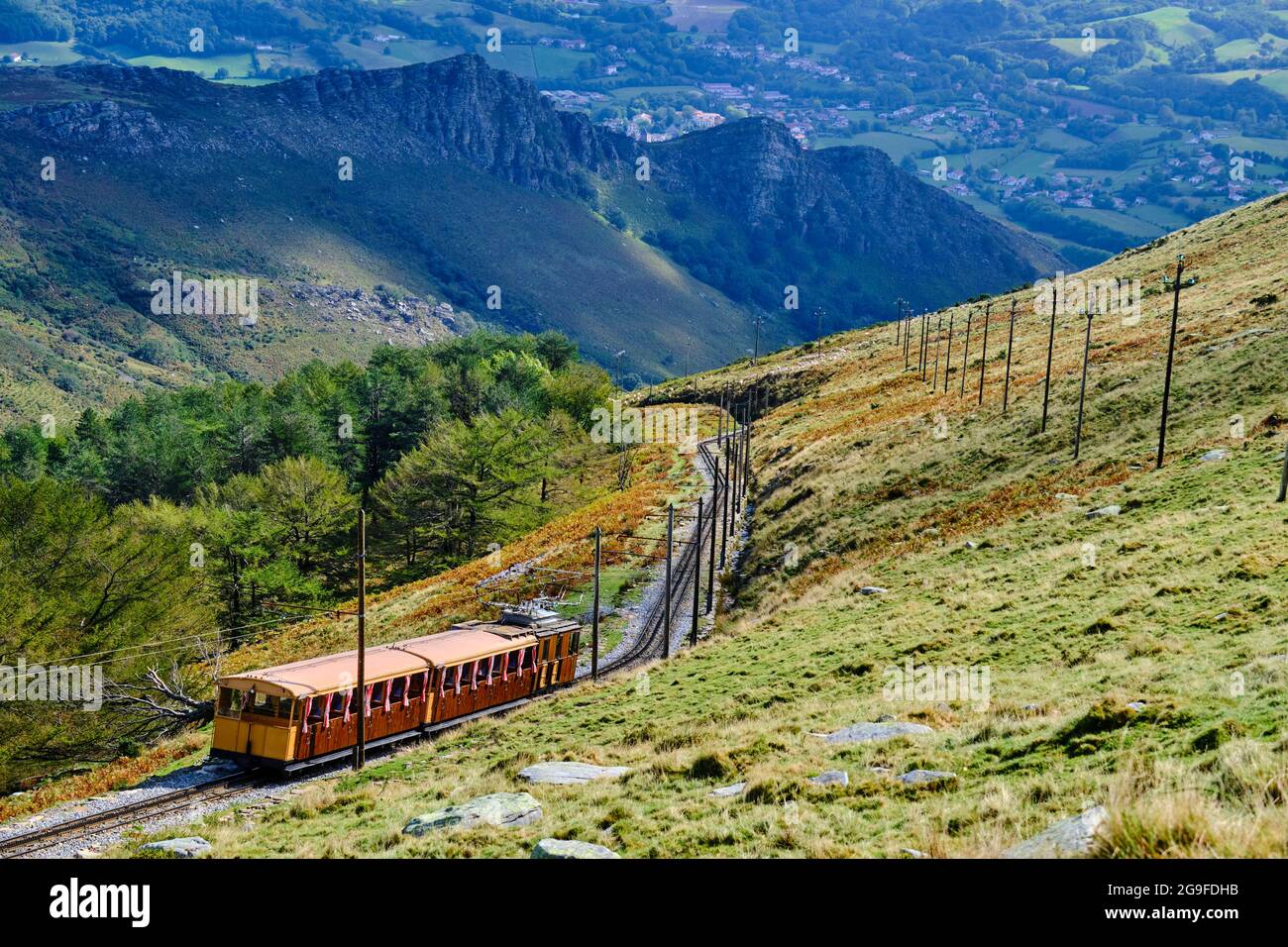 France, Pyrénées-Atlantiques (64), Basque Country, Ascain, La Rhune, the Rhune train, small cog train Stock Photo