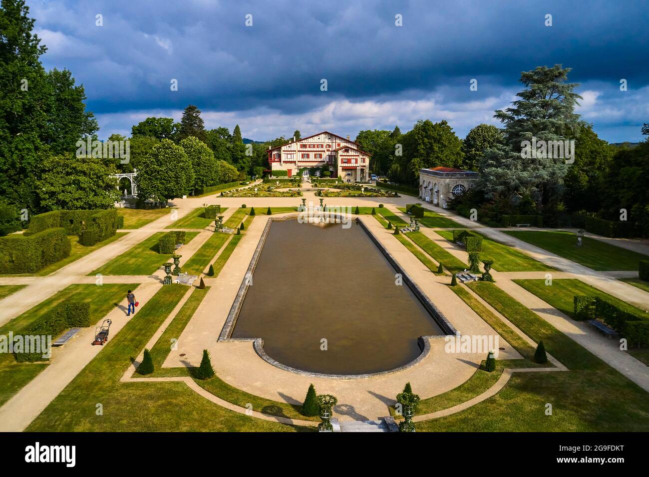 France, Pyrenees-Atlantiques, Basque Country, Cambo-les-Bains, Villa Arnaga and its formal garden, museum and house of Edmond Rostand in neo-Basque st Stock Photo