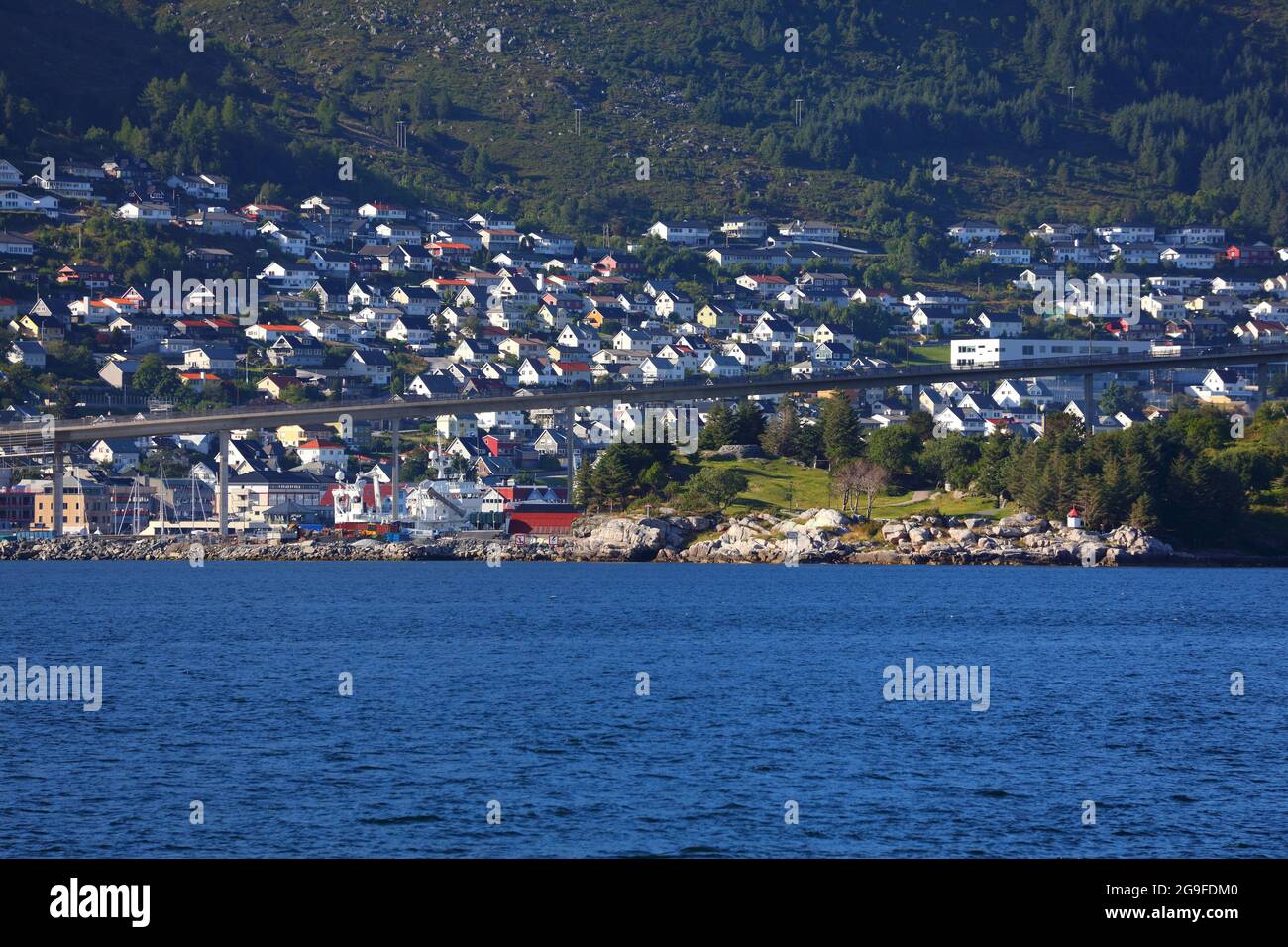 Norway town of Maloy (Vagsoy island). Fishing port in Vestland county of Norway. Stock Photo