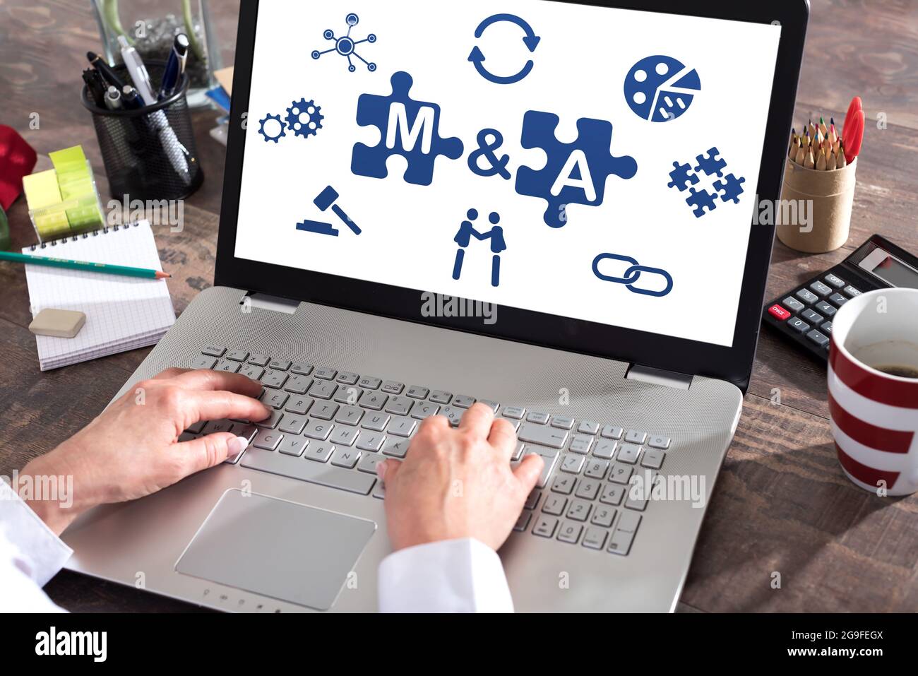 M&a concept shown on a laptop screen Stock Photo