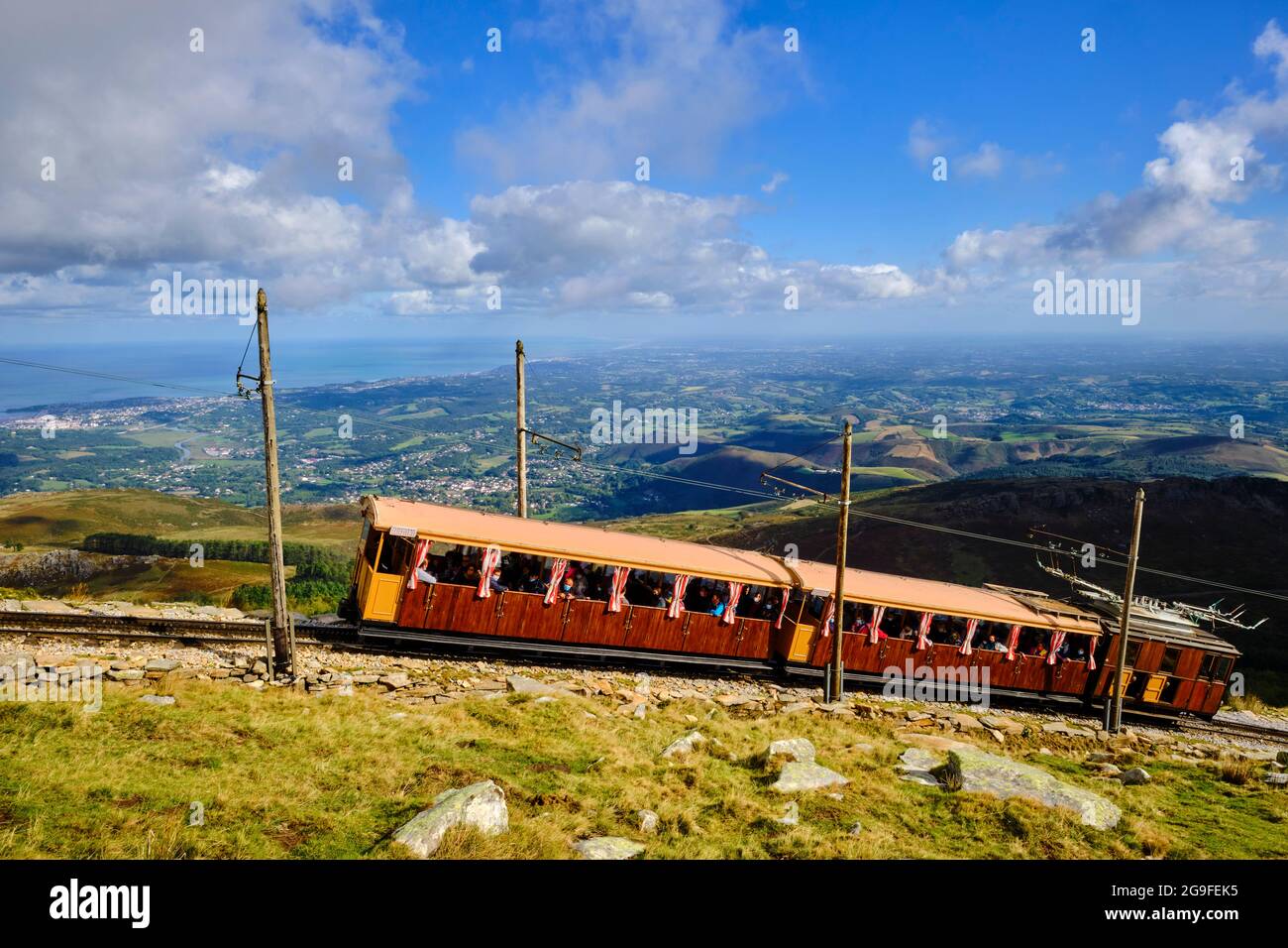 France, Pyrénées-Atlantiques (64), Basque Country, Ascain, La Rhune, the Rhune train, small cog train Stock Photo