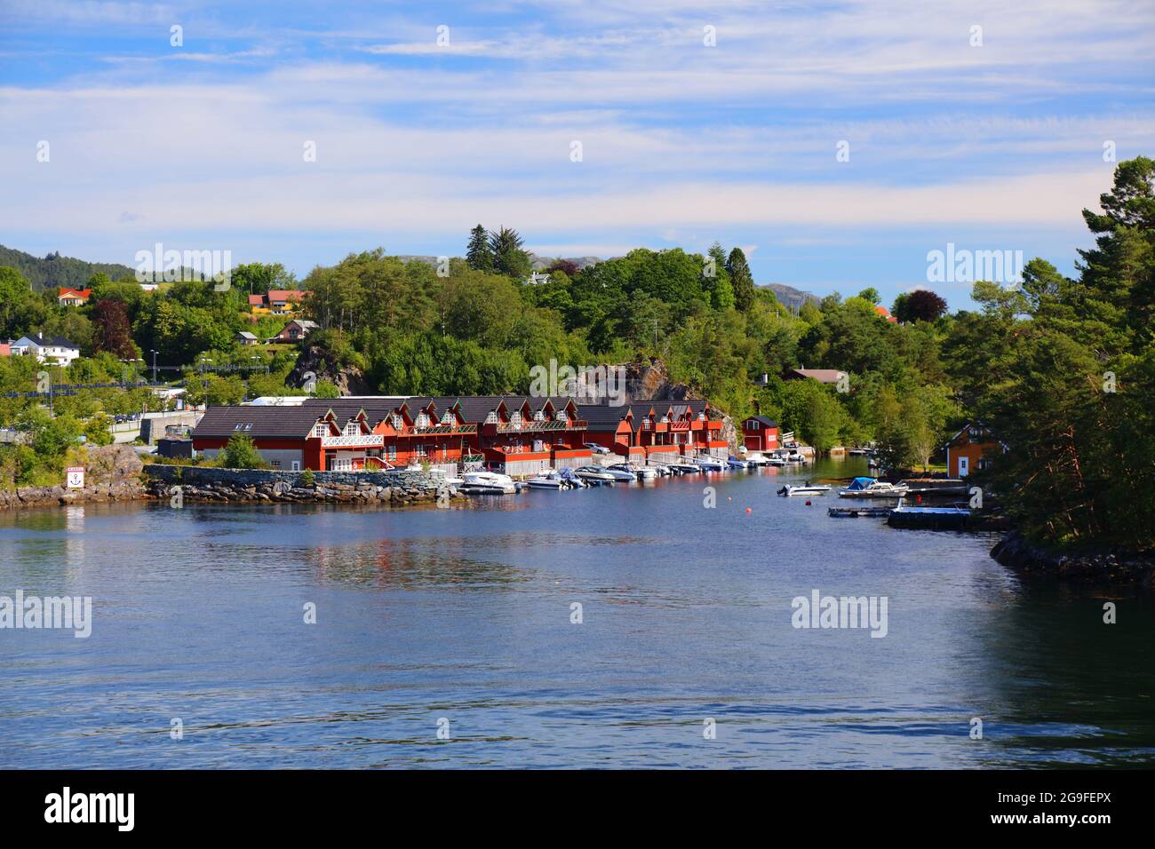 Halhjem - town view in Norway. Summer village view in Noway. Stock Photo