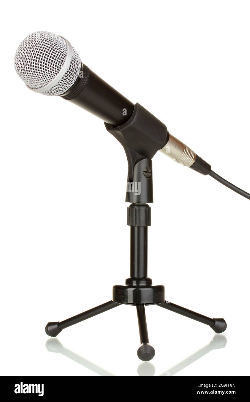 Microphone on stand isolated on white Stock Photo Alamy