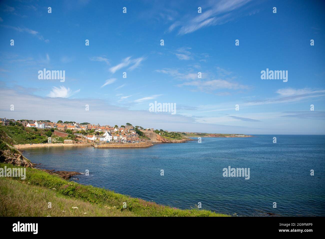 Blue sea and sky at Crail Harbour, East Neuk of Fife, Scotland Stock Photo