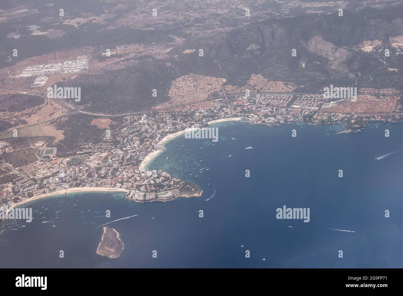The beaches of Magaluf, Torrenova and Palmanova in Mallorca, Spain from the air Stock Photo