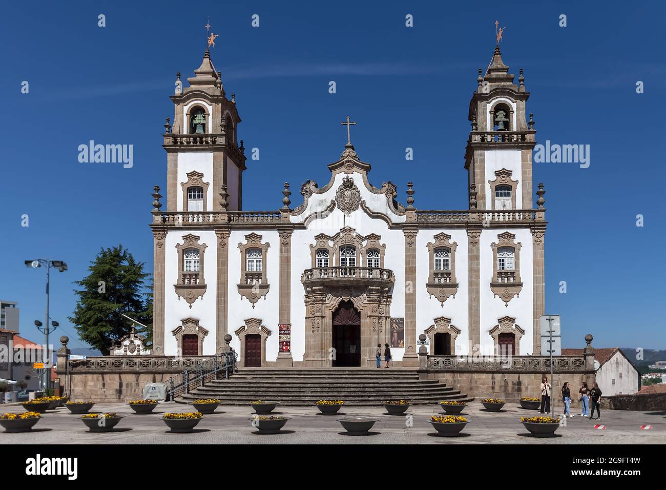 Viseu Portugal - 05 08 2021 : View at the front facade of Church of Mercy, Igreja da Misericordia baroque style monument, architectural icon of the ci Stock Photo