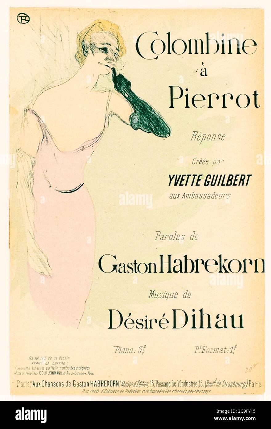 Henri de Toulouse-Lautrec, Yvette Guilbert, dans, Colombine à Pierrot, poster, 1894 Stock Photo