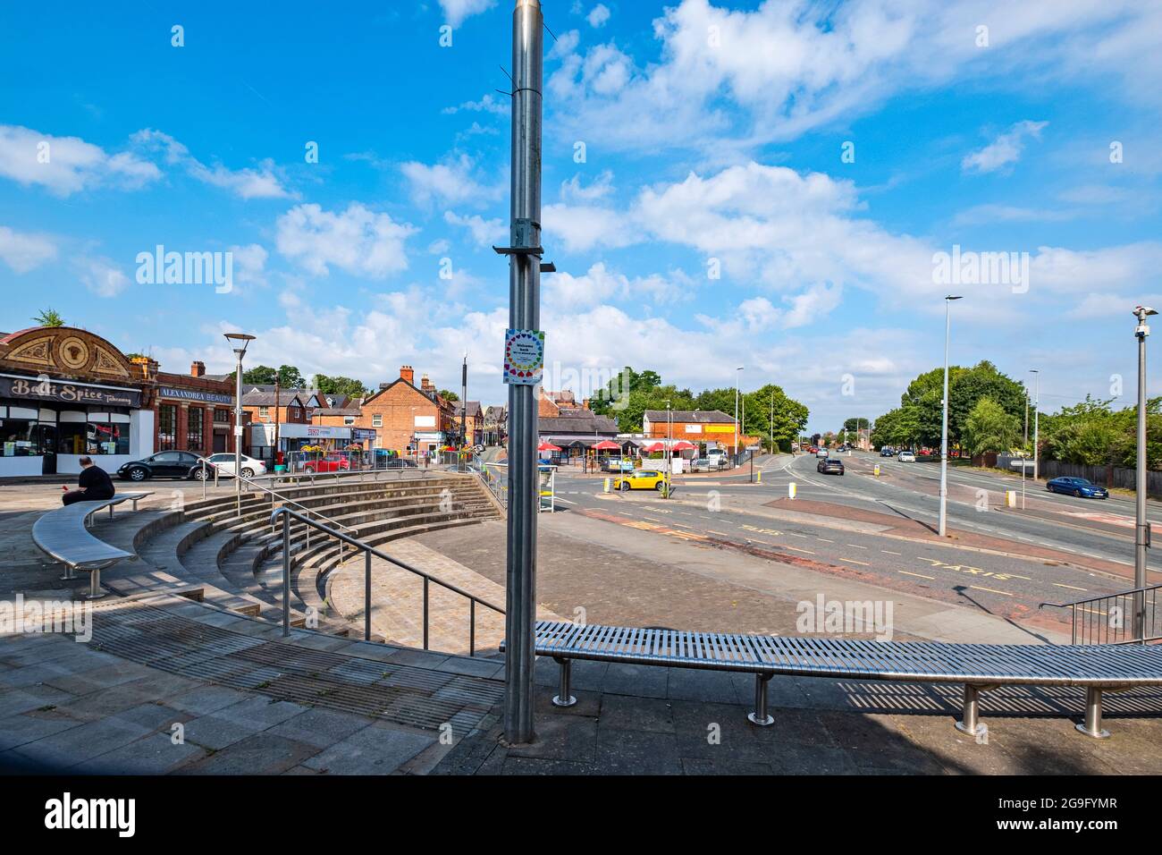 The Bull ring with bus station and bypass or ring road in town centre of Middlewich Cheshire UK Stock Photo