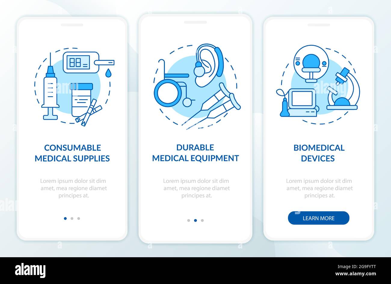 Medical supplies donation categories onboarding mobile app page screen