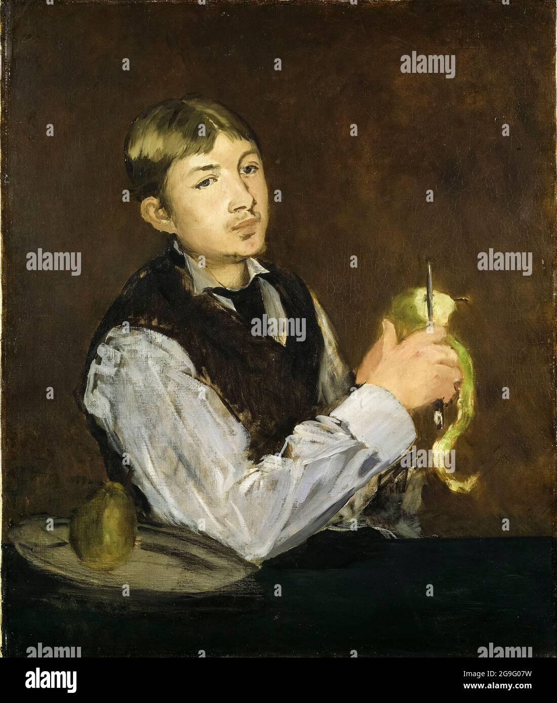 Edouard Manet, Young Boy Peeling a Pear, portrait painting, before 1883 Stock Photo