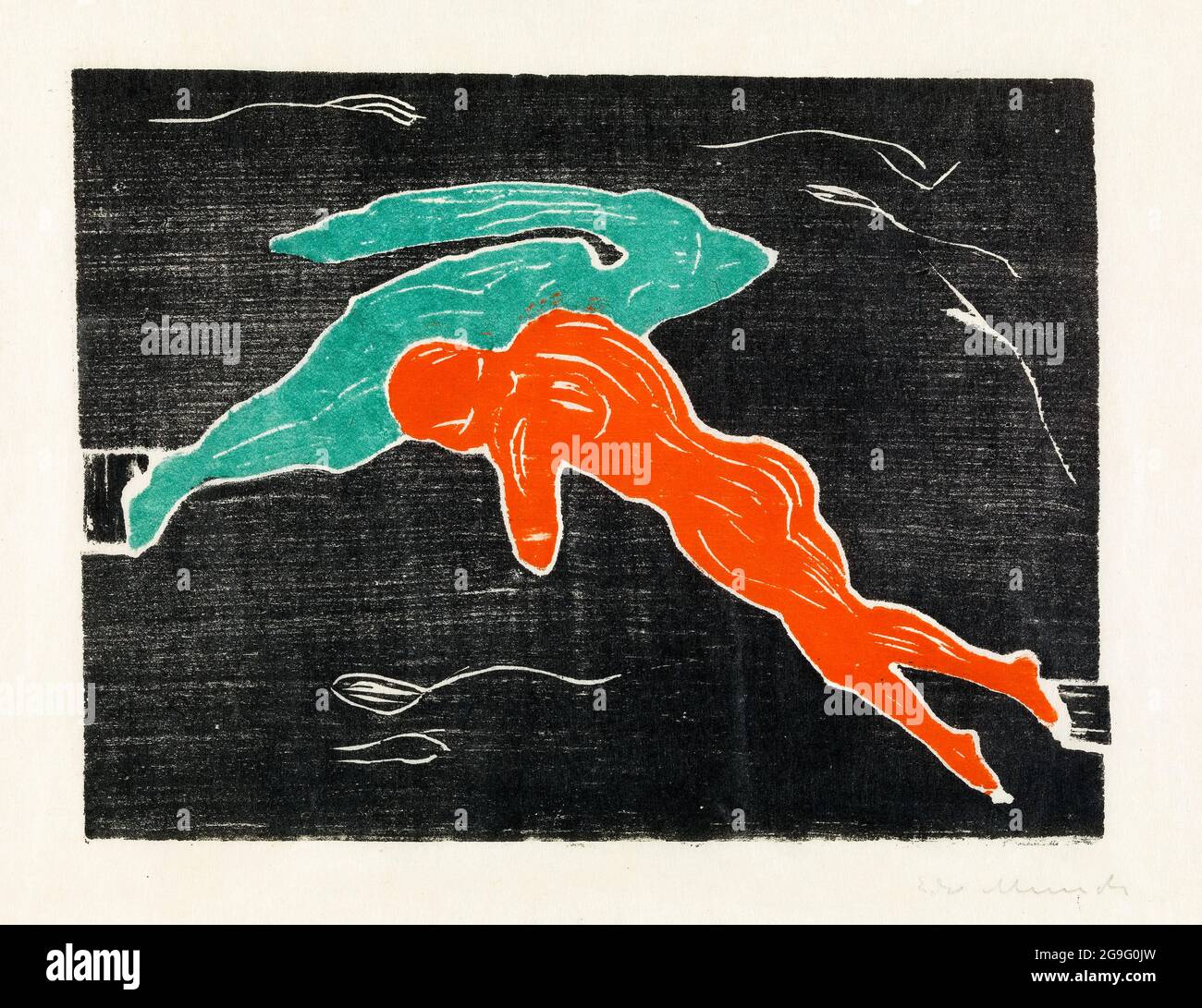 Encounter in Space, woodcut print by Edvard Munch, 1898-1899 Stock Photo