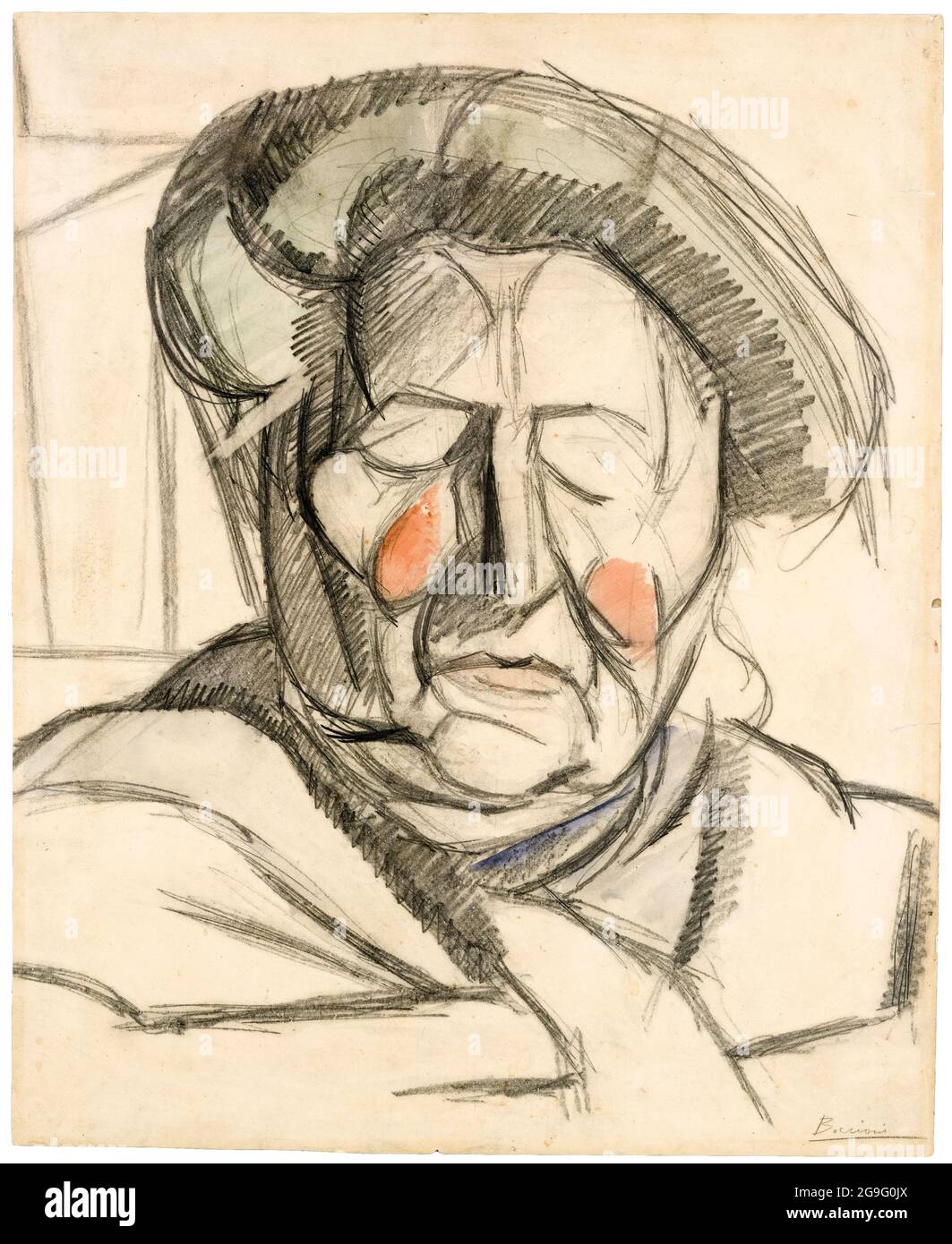 The Artist's Mother, portrait drawing by Umberto Boccioni , 1915 Stock Photo